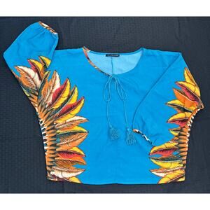 Hot & Delicious Tropical Feather Cropped Blouse, Women's Size Small